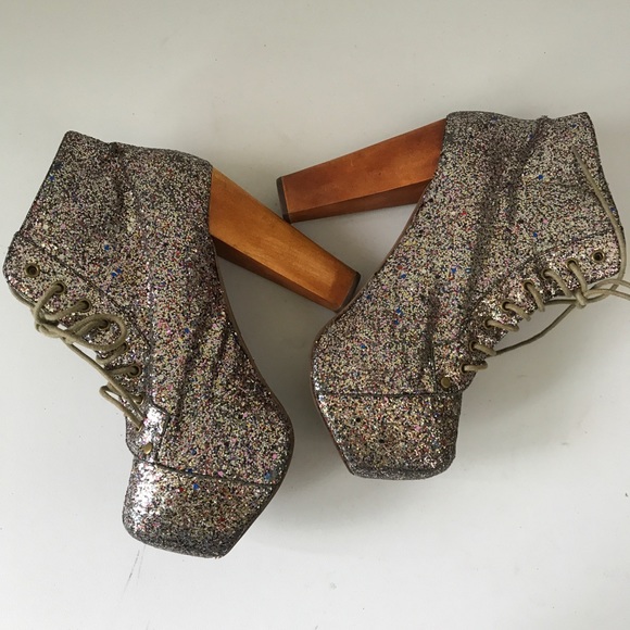 Jeffrey Campbell Glitter Lita Platform Heels Shoes - Picture 3 of 9